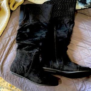 Black suede knee high boots